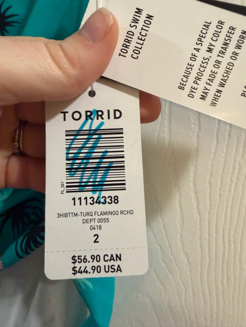 torrid Teal Swim Bottoms with Pink Flamingo & Black Palm Print - Picture 5 of 6